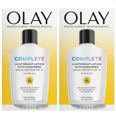 غسول ومرطب متكامل طوال اليوم مع عامل حماية من الشمس، من أويلي, Complete Lotion - Normal Skin, SPF 15 6.0 fl oz, Pack of 2 in Kuwait