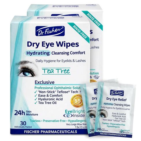 Dr. Fischer. Eyelid Wipes Eye Treatment for Blepharitis, Red, Dry Eyes. Purified Makeup Remover for Lid & Eyelash. 60 Large Size Cleansing Wipe Pads in Saudi Arabia