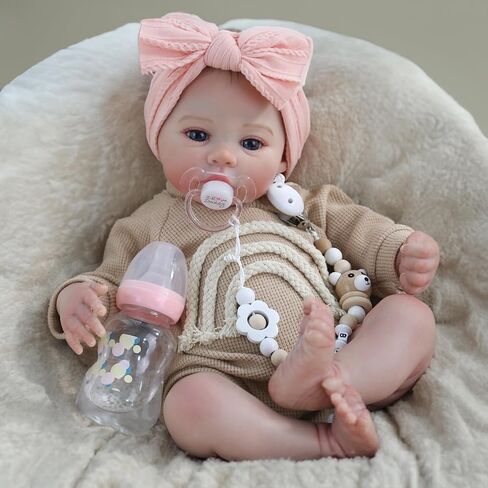WOOROY Realistic Reborn Baby Dolls - 18 Inch Lifelike Newborn Baby Girl, Real Life Baby Dolls with Soft Weighted Body, Real Baby Reborn Gift Set for Kids Age 3+ in Kuwait
