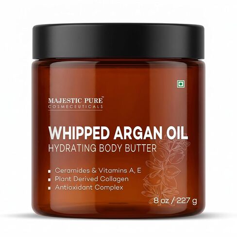 MAJESTIC PURE Whipped Argan Oil Body Butter for Women & Men - With Ceramides, Vitamin E & A & Vegan Collagen - Whipped Body Butter Argan Oil For Skin, Face, & Appearance of Wrinkles & Fine Lines - 8oz in Kuwait