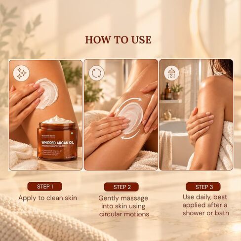MAJESTIC PURE Whipped Argan Oil Body Butter for Women & Men - With Ceramides, Vitamin E & A & Vegan Collagen - Whipped Body Butter Argan Oil For Skin, Face, & Appearance of Wrinkles & Fine Lines - 8oz in Kuwait