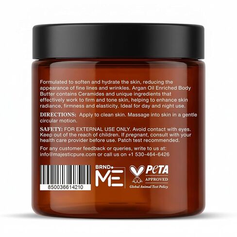 MAJESTIC PURE Whipped Argan Oil Body Butter for Women & Men - With Ceramides, Vitamin E & A & Vegan Collagen - Whipped Body Butter Argan Oil For Skin, Face, & Appearance of Wrinkles & Fine Lines - 8oz in Kuwait