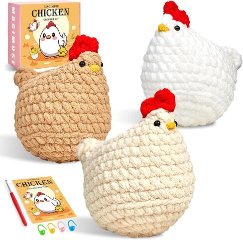MAGIMUSE Crochet Kit for Beginners, 3 Pcs Chicken Crochet Craft Kit in Kuwait