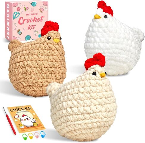 MAGIMUSE Crochet Kit for Beginners, 3 Pcs Chicken Crochet Craft Kit in Kuwait