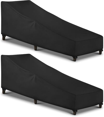 SunPatio Chaise Lounge Cover Outdoor Waterproof, 2 Pack Patio Lounge Chair Covers with Windproof Buckle Straps, UV & Rip & Fade Resistant, All Weather Protection, 80W x 30D x 26H inch, Black in Saudi Arabia
