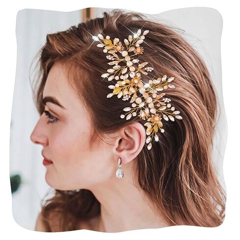 Evild Rhinestone Wedding Hair Comb Leaf Bead Headpieces Clip Crystal Bridal Headdress Flower Accessories for Brides and Bridesmaids (Silver) in Saudi Arabia