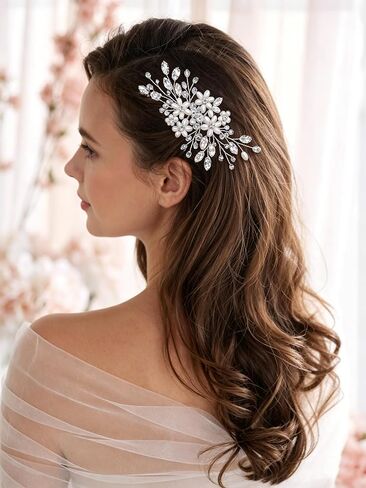 LOVFOIVER Pearl Bride Wedding Hair Comb Flower Girls Hair Pieces Rhinestones Hair Accessories Clips for Brides and Bridesmaid in Kuwait