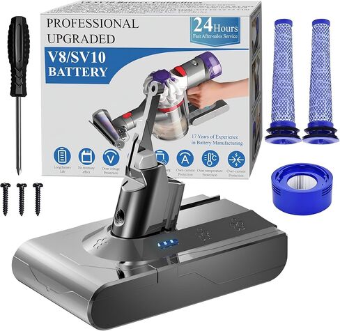 BOTKK 4.0Ah V8 Battery Replacement for Dyson V8 SV10 Battery Animal V8 Absolute V8 Fluffy V8 Motorhead V8 Cordless Stick/Handheld Vacuum Cleaner V8 SV10 215681 967834-05 Li-ion Battery in Kuwait