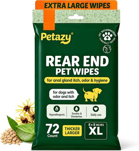 Petazy XL Pet Butt Wipes for Dogs & Cats, Anal Gland Deodorizing, 72 Count in Kuwait