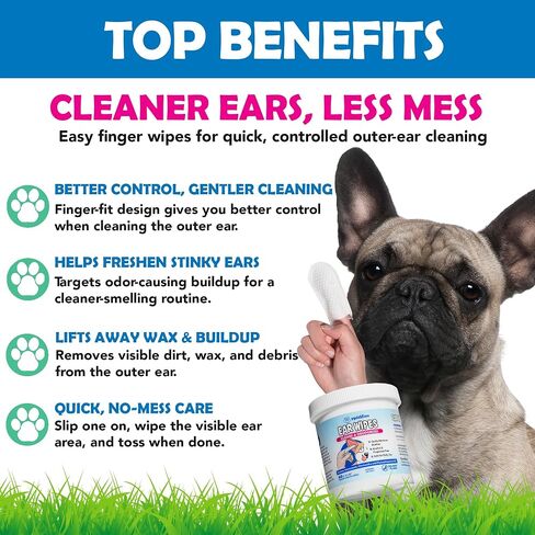 Squishface Ear Wipes – Finger Wipe Dog Ear Itch & Cleaner, 60 Count in Kuwait