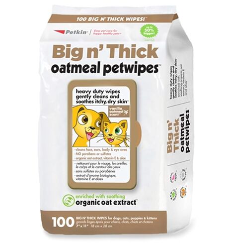 مناديل Petkin Pet للكلاب والقطط ، دقيق الشوفان ، 100 مناديل (كبيرة) للكلاب والقطط - تهدئة الجلد الجاف الحكة وتنظف الأذنين ، الوجه ، المؤخرة ، الجسد ومنطقة العين - فكرة للمنزل والسفر in Kuwait