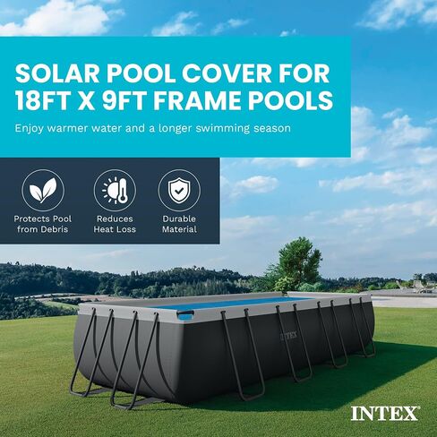Intex Solar Pool Cover for 18' x 9' Rectangular Frame Outdoor Swimming Pools with Carrying Storage Bag, (Pool Cover Only), Blue in Kuwait