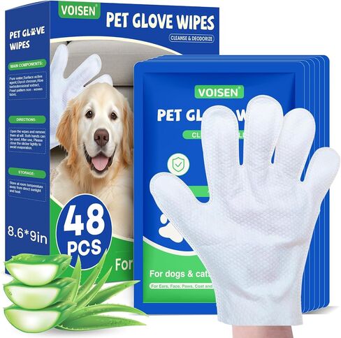 VOISEN 48 Pcs Pet Glove Wipes for Dogs, Pet Cleaning Gloves in Saudi Arabia