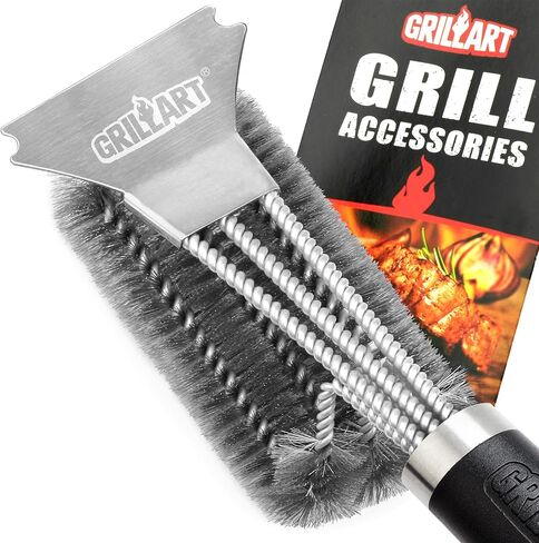 GRILLART Grill Brush and Scraper BBQ Brush for Grill, Safe 18" Stainless Steel Woven Wire 3 in 1 Bristles Grill Cleaning Brush, BR-4516 in Kuwait