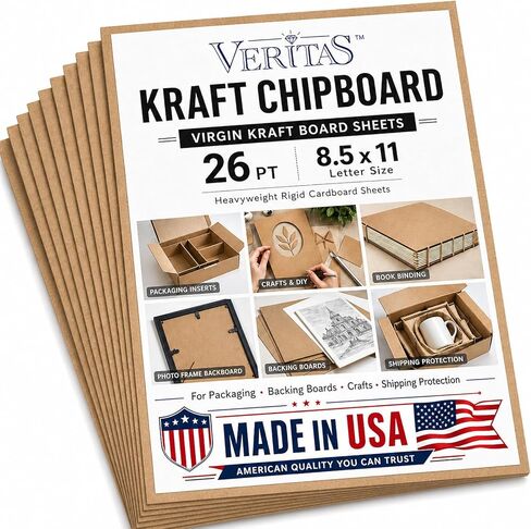 WritePads 26pt Virgin Kraft Chipboard Sheets, 8.5 x 11 Inch Letter Size Heavyweight Rigid Cardboard, Made in USA, Thick Chipboard Backing Boards for Crafts, Packaging & Shipping Protection in Kuwait