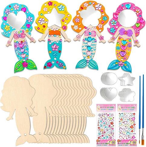 12Pcs Wooden Princess Mirror Craft Party Favors for Kids DIY Decorate in Saudi Arabia