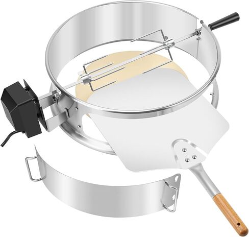 only fire Stainless Steel Multi-Purpose Rotisserie and Pizza Combo Kit for Weber 18" and Other Similar Kettle Grills - Include Pizza Peel and Pizza Stone in Saudi Arabia
