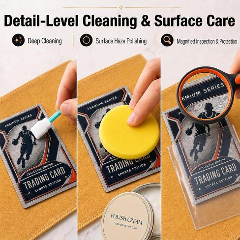 227PCS Trading Card Cleaning Kit, Card Repair Kit & Card Restoration Kit, 4-in-1 Cleaning, Polishing, Humidifying & Flattening System with Acrylic Humidor for Sports, TCG & Vintage Cards in Kuwait