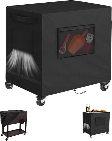 SIRUITON Patio Cooler Cart Cover, Fits for Most 80 Quart Rolling Cooler Cart Cover, Waterproof Patio Ice Chest Protective Covers for Outdoor Bar Cart, 34L X 20W X32H inch-（Black） in Saudi Arabia