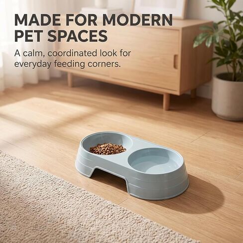 Pet Food and Water Bowl, Double Feeding Bowls, Small Grey, for Cats and Small Dogs, Portable Pet Accessories in Saudi Arabia