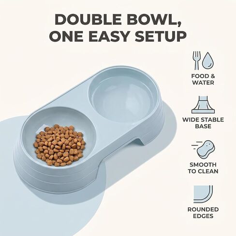 Pet Food and Water Bowl, Double Feeding Bowls, Small Grey, for Cats and Small Dogs, Portable Pet Accessories in Saudi Arabia