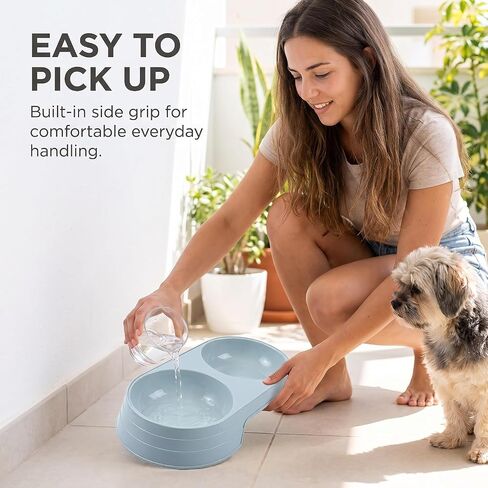 Pet Food and Water Bowl, Double Feeding Bowls, Small Grey, for Cats and Small Dogs, Portable Pet Accessories in Saudi Arabia