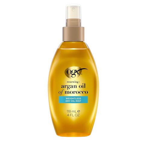 OGX Renewing + Argan Oil of Morocco Weightless Healing Dry Oil Spray, Lightweight Hair Oil Mist for Split Ends, Frizzy Hair and Flyaways, Paraben-Free, Sulfated-Surfactants Free, 4 Fl Oz in Kuwait