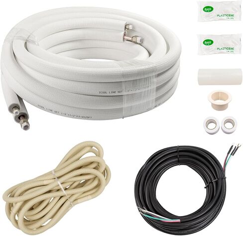 Wostore 25 Ft. Line Set 1/4&1/2 Inch 3/8" PE for Mini Split Air Conditioner Insulated Coil Copper Pipes HVAC with Fittings in Saudi Arabia