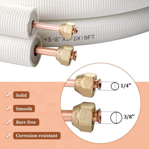 Wostore 25 Ft. Line Set 1/4&1/2 Inch 3/8" PE for Mini Split Air Conditioner Insulated Coil Copper Pipes HVAC with Fittings in Saudi Arabia