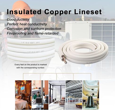 Wostore 25 Ft. Line Set 1/4&1/2 Inch 3/8" PE for Mini Split Air Conditioner Insulated Coil Copper Pipes HVAC with Fittings in Saudi Arabia