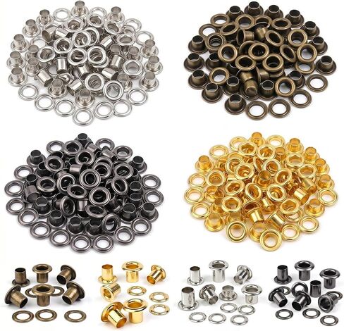 uneluqy 400 Sets Premium Grommet, 3/16 Inch Metal Eyelets for Fabric, Leather Grommets Kit for Tarps, Shoes, Clothes, and Crafts Repair (Gold, Silver, Bronze, Gunmetal) in Kuwait