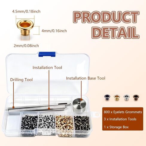 2mm Mini Grommet Kit, 800Pcs Metal Eyelets with 3 Install Tools, 4 Colors in Saudi Arabia