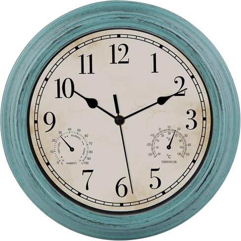 12 Inch Indoor Outdoor Retro Waterproof Wall Clock with Thermometer and Hygrometer, Battery Operated Quartz Round Wall Clock Silent Non Ticking Home Decor,Bronze in Saudi Arabia