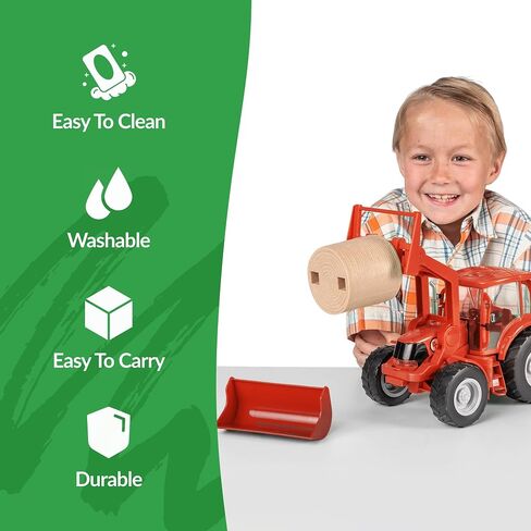 Big Country Toys Red Tractor & Implements, 1:20 Scale, Toy Tractor with Hay Bale and Bucket Attachment, Working Doors, Red, Ages 3 and Up… in Kuwait