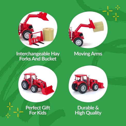 Big Country Toys Red Tractor & Implements, 1:20 Scale, Toy Tractor with Hay Bale and Bucket Attachment, Working Doors, Red, Ages 3 and Up… in Kuwait