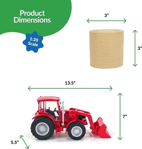 Big Country Toys Red Tractor & Implements, 1:20 Scale, Toy Tractor with Hay Bale and Bucket Attachment, Working Doors, Red, Ages 3 and Up… in Kuwait