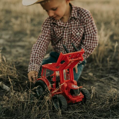 Big Country Toys Red Tractor & Implements, 1:20 Scale, Toy Tractor with Hay Bale and Bucket Attachment, Working Doors, Red, Ages 3 and Up… in Kuwait