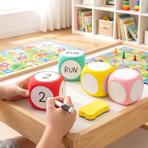 6 Pcs Dry Erase Foam Dice Set, 3.15 Inch Blank White Board Dice for Classroom Games,Learning Activities, Math Practice, Letter Drawing and Group Teaching Supplies in Kuwait