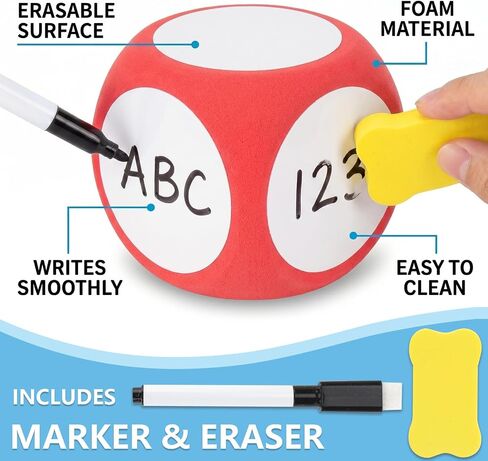 6 Pcs Dry Erase Foam Dice Set, 3.15 Inch Blank White Board Dice for Classroom Games,Learning Activities, Math Practice, Letter Drawing and Group Teaching Supplies in Kuwait