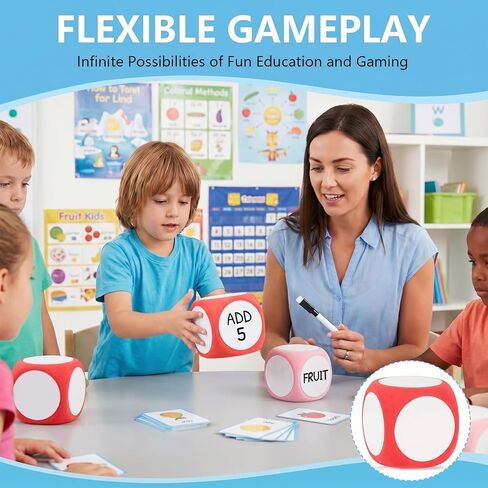 6 Pcs Dry Erase Foam Dice Set, 3.15 Inch Blank White Board Dice for Classroom Games,Learning Activities, Math Practice, Letter Drawing and Group Teaching Supplies in Kuwait