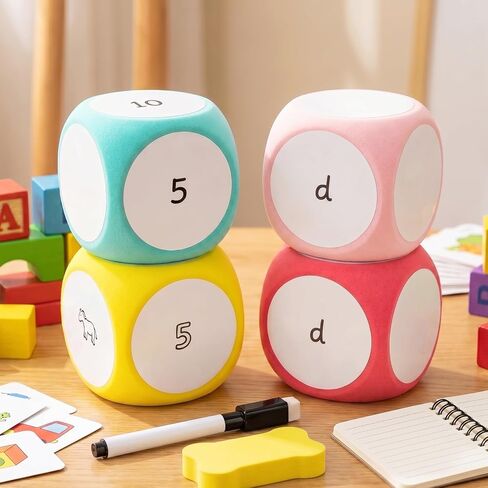 6 Pcs Dry Erase Foam Dice Set, 3.15 Inch Blank White Board Dice for Classroom Games,Learning Activities, Math Practice, Letter Drawing and Group Teaching Supplies in Kuwait