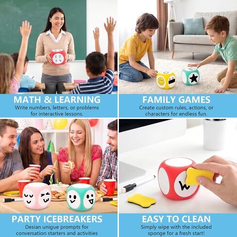 6 Pcs Dry Erase Foam Dice Set, 3.15 Inch Blank White Board Dice for Classroom Games,Learning Activities, Math Practice, Letter Drawing and Group Teaching Supplies in Kuwait