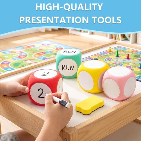 6 Pcs Dry Erase Foam Dice Set, 3.15 Inch Blank White Board Dice for Classroom Games,Learning Activities, Math Practice, Letter Drawing and Group Teaching Supplies in Kuwait