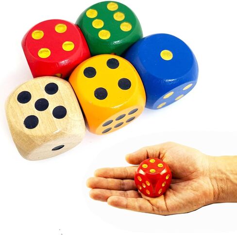 SmartDealsPro Set of 5 Random Color Large 1 1/5" Round Edge Wooden Dice (5 Colors with dots) in Saudi Arabia