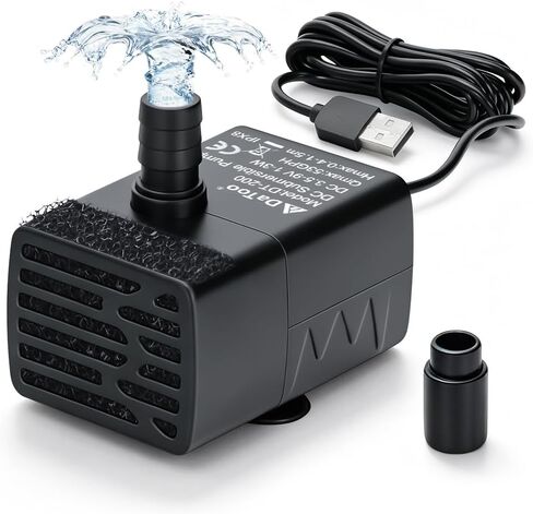 DaToo 3w Aquarium Submersible Water Pump DC 3.5-9 V USB Mini Fountain Pump with 2 Nozzles for Fish Tank Bird Bath Ponds Pet Fountain 53GPH Black in Kuwait