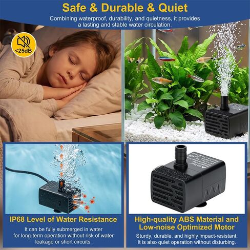 DaToo 3w Aquarium Submersible Water Pump DC 3.5-9 V USB Mini Fountain Pump with 2 Nozzles for Fish Tank Bird Bath Ponds Pet Fountain 53GPH Black in Kuwait