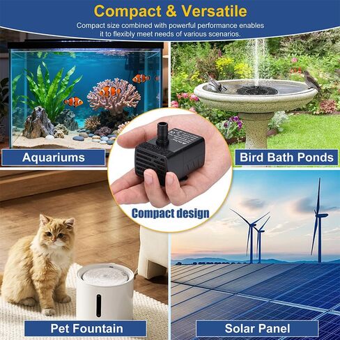 DaToo 3w Aquarium Submersible Water Pump DC 3.5-9 V USB Mini Fountain Pump with 2 Nozzles for Fish Tank Bird Bath Ponds Pet Fountain 53GPH Black in Kuwait