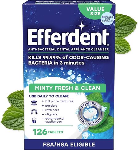 Efferdent Retainer Cleaning Tablets, Denture Cleaning Tablets for Dental Appliances, Minty Fresh & Clean, 44 Count in Kuwait