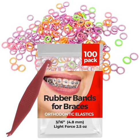 100 Pcs Natural Orthodontic Elastic Dental Rubber Bands for Braces, 4.5 Ounce Heavy, Dreadlocks Hair Braids Include Braces Rubber Band Tool 3/16 Inch in Kuwait