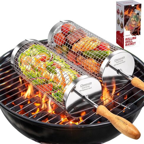 Rolling Grill Baskets,Gifts for Men,Grilling Accessories for Veggies—2 Pack in Kuwait